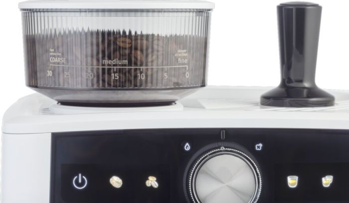 Кавоварка Gorenje ріжкова 2.5л, кавомолка 0,25л, капучинатор, кнопочне керування, білий