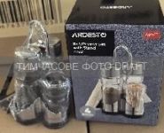 Набір для солі та перцю на підставці Ardesto Gemini, 13см, 4 предмети, нержавіюча сталь, скло, прозорий
