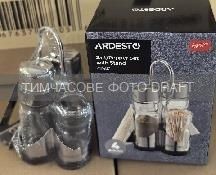 Набор для соли и перца на подставке Ardesto Gemini, 13см, 4 предмета, нержавеющая сталь, стекло, прозрачный
