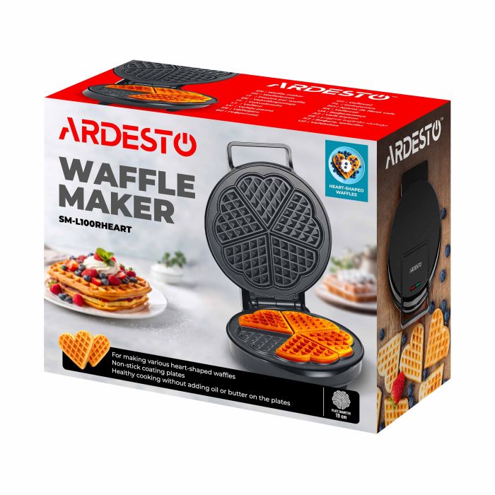 Вафельниця ARDESTO 1200Вт, вафлі в формі сердця,  корпус-пластик, чорний