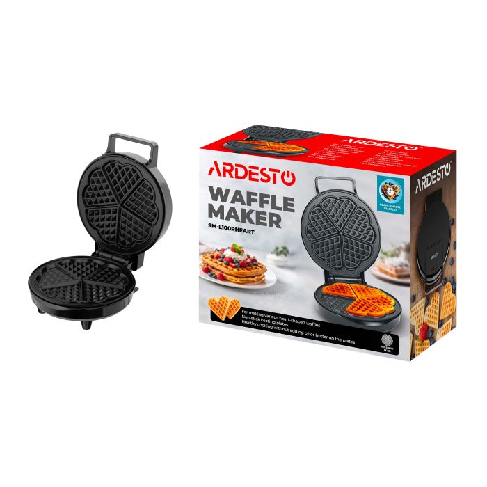 Вафельниця ARDESTO 1200Вт, вафлі в формі сердця,  корпус-пластик, чорний
