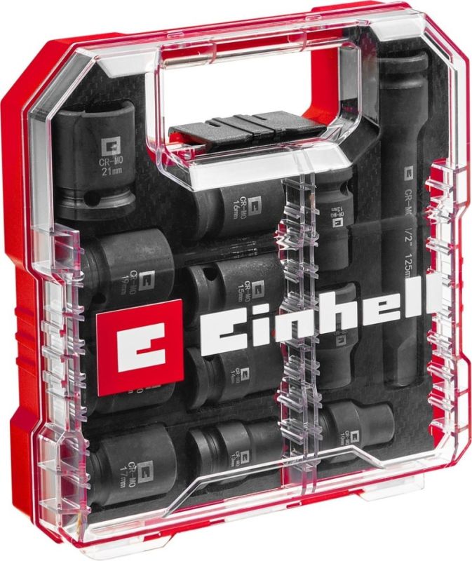 Набор ударных торцевых головок Einhell 40мм 1/2" 10-21 мм 12шт кейс 0.78кг