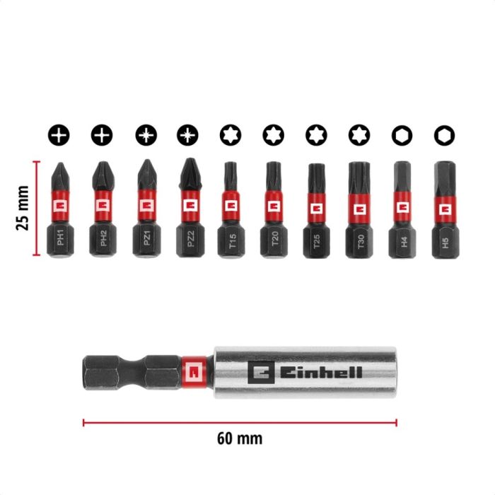 Набор ударных бит Einhell 25мм кейс 11шт 0.12кг