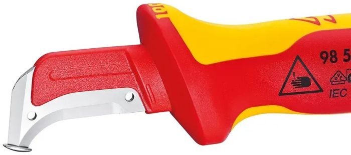Нож монтерский KNIPEX, диэлектрический, для работ под напряжением 1000В, изогнутое лезвие, 180мм, 0.068кг.