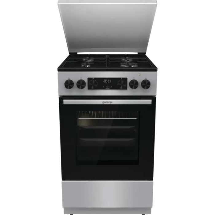 Плита Gorenje комбінована, 62л, 50x60см, метал. кришка, дисплей, емальовані реш, титан