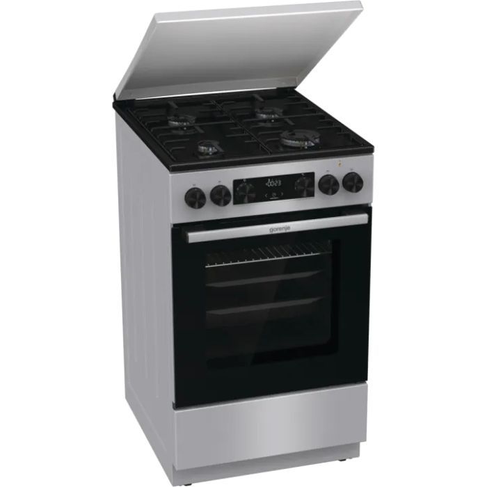 Плита Gorenje комби, 62л, 50x60см, метал. кришка, дисплей, эмалированные реш, титан