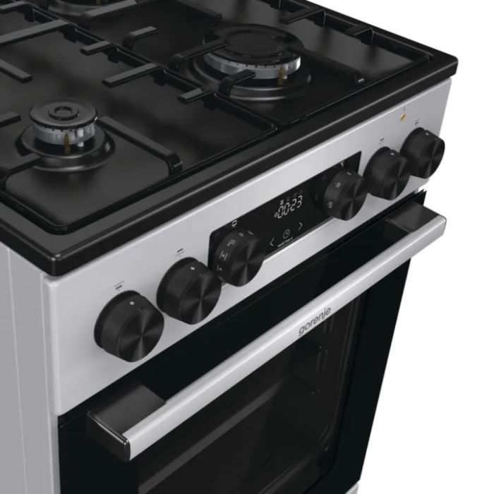 Плита Gorenje комби, 62л, 50x60см, метал. кришка, дисплей, эмалированные реш, титан