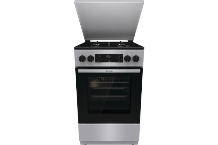 Плита Gorenje комбінована, 62л, 50x60см, метал. кришка, дисплей, емальовані реш, титан