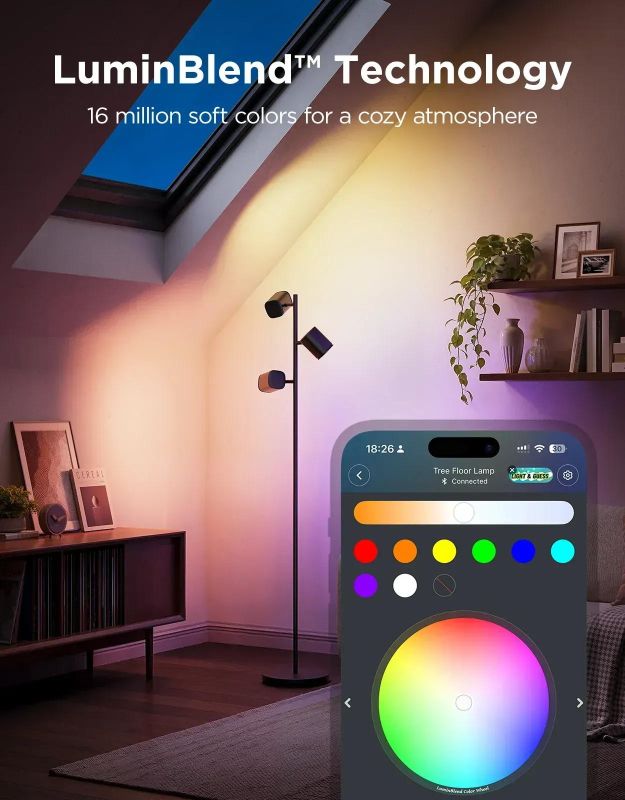Торшер умный Govee H60B2 Tree Floor Lamp, 1500Lm, RGBWWIC, WI-FI/Bluetooth, черный
