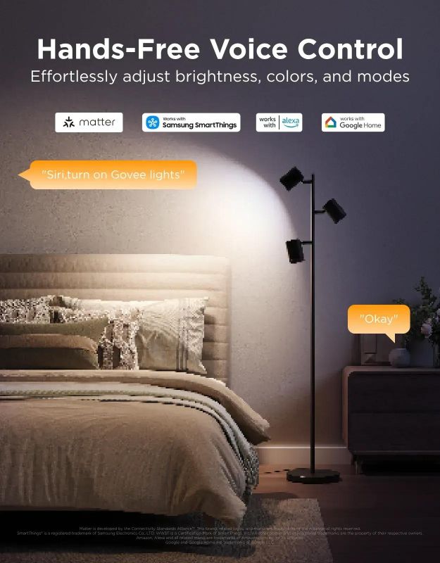Торшер розумний Govee H60B2 Tree Floor Lamp, 1500Lm, RGBWWIC, WI-FI/Bluetooth, чорний