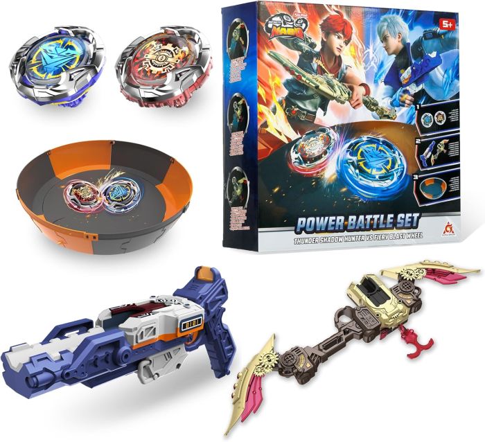 Игровой набор Infinity Nado VII Power Battle Set Громовой Охотник Теней и Огненное Колесо Взрыва (Thunder Shadow Hunter vs Fiery Blast Wheel)