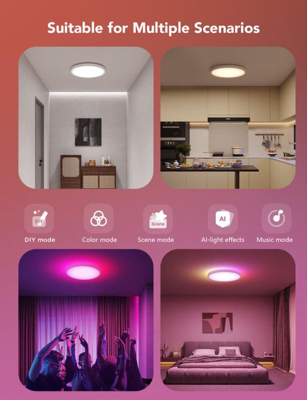 Потолочний світильник Govee 12" Smart Ceiling Light, RGBWW + RGBIC, WI-FI/Bluetooth, білий