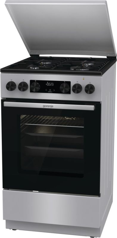 Плита Gorenje комби, 70л, 50x60см, метал. кришка, дисплей, IconLed, эмалированные реш, титан