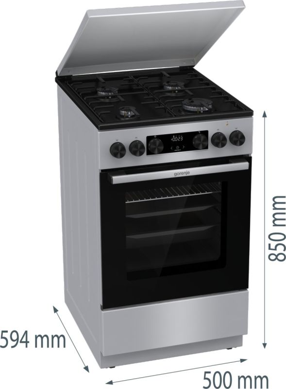 Плита Gorenje комби, 70л, 50x60см, метал. кришка, дисплей, IconLed, эмалированные реш, титан