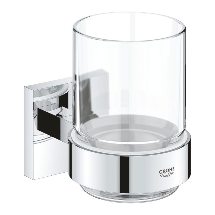 Стакан скляний Grohe QuickFix Start Cube з тримачем, хром