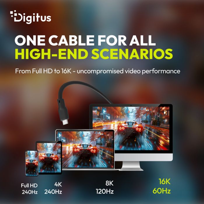 Кабель DIGITUS USB-C > USB-C заряджання/синхронізації, USB4 2.0, 80G, 240W, 16K, силіконовий, 1.5м, чорний