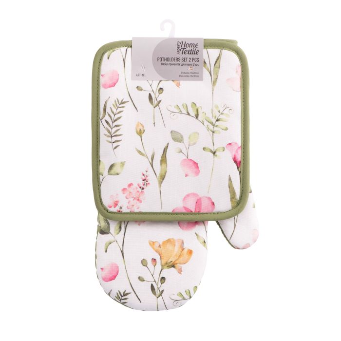 Набор прихваток для кухни ARDESTO Spring flowers 18х20см, 18х30см, 100% полиэстер (верх), 100% хлопок (низ), белый