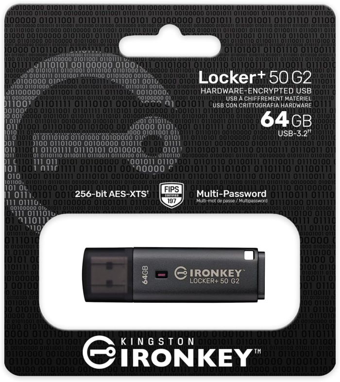 Накопитель Kingston   64GB USB 3.2 Type-A Gen1 IronKey Locker+ 50 G2