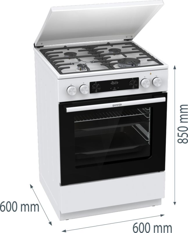 Плита Gorenje комби, 71л, 60x60см, дисплей,  чугун, с крышкой, программатор IconLed, белый