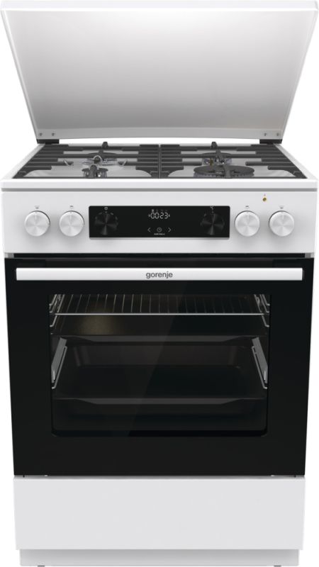 Плита Gorenje комбінована, 71л, 60x60см, дисплей, чавун,з кришкою, програматор IconLed, білий