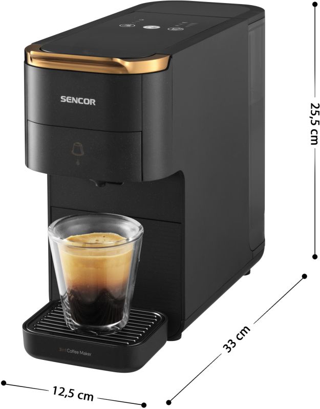 Кофеварка Sencor капсульная, 1.5л, капсулы, молотый кофе, черный