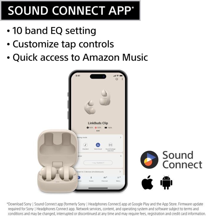 Наушники TWS Sony LinkBuds Clip BT 5.3, IPX4, SBC, AAC, Mic, Бежевый