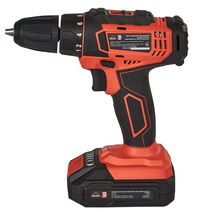 Шурупокрут-дриль акумуляторний Vitals Master AU 1825 Kit SmartLine+ 18В 1х2А·год 25Нм 400·1500об/хв кейс 1.2кг