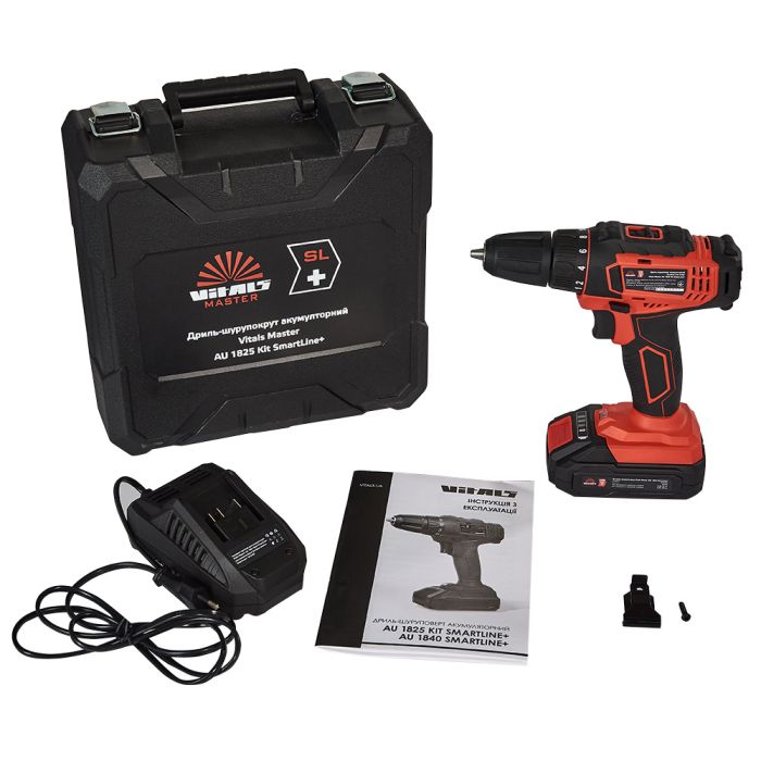 Шурупокрут-дриль акумуляторний Vitals Master AU 1825 Kit SmartLine+ 18В 1х2А·год 25Нм 400·1500об/хв кейс 1.2кг