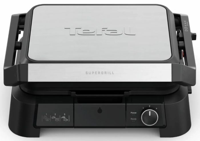 Гриль Tefal прижимной SuperGrill 4in1 2000Вт, темп. режимов-3, съёмные пластины, металл