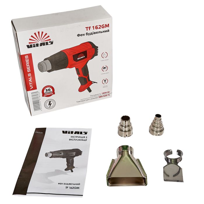 Фен будівельний Vitals Tf 162GM 1600Вт 380/500°C 300-500л/хв 0.75кг