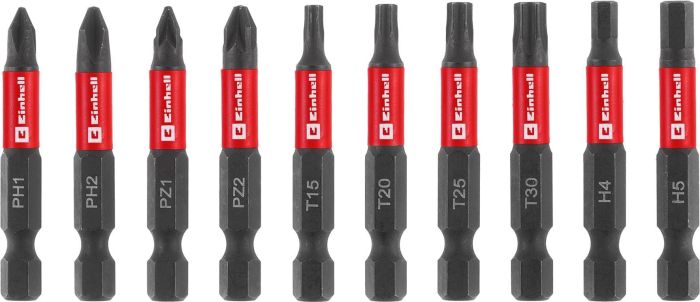 Биты Einhell 50мм битодержатель с карабином, PH, PZ, T, H набор 10шт