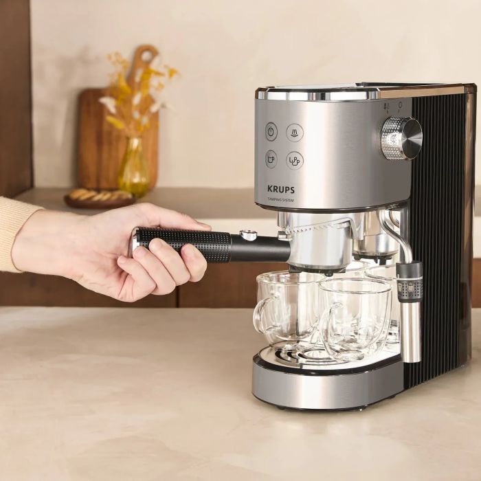 Кофеварка Krups рожковая Virtuoso+ Tamping System 1л, молотый, 15 бар, черный