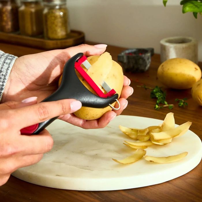 Овочечистка Tefal Ingenio+, нержавіюча сталь, пластик, червоно-чорний