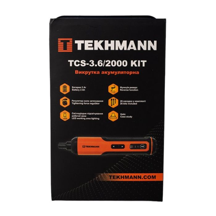 Викрутка акумуляторна Tekhmann TCS-3.6/2000 KIT 3.6В 1х2А·год 5Нм 250об/хв 0.25кг кейс