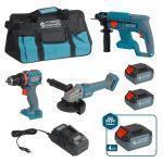 Набор из трех аккумуляторных инструментов Konner&Sohnen KS RHAGD 20V SET 3 PLUS 20В шуруповерт, шлифмашина угловая KS AG20V-125VR, перфоратор KS RH20V-22-4, ЗП 4.5А акб 3х4А.