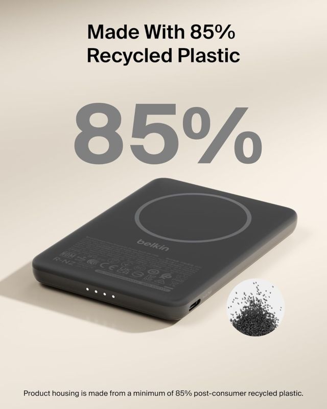 Акумулятор портативний літій-іонний Power Bank Belkin 5000мА·год, 15Вт/Qi2 7.5Вт, Slim Magnetic Ring, чорний