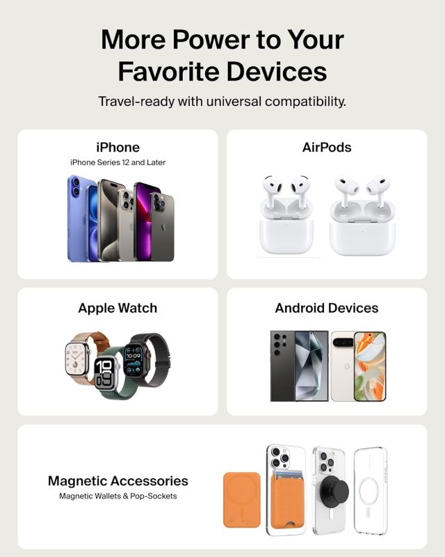 Акумулятор портативний літій-іонний Power Bank Belkin 5000мА·год, 15Вт/Qi2 7.5Вт, Slim Magnetic Ring, чорний