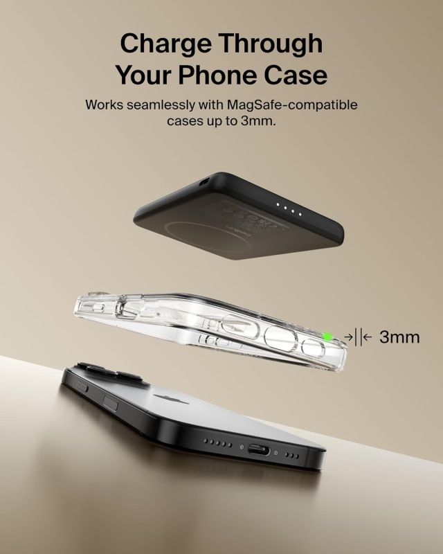 Акумулятор портативний літій-іонний Power Bank Belkin 5000мА·год, 15Вт/Qi2 7.5Вт, Slim Magnetic Ring, чорний