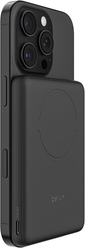 Акумулятор портативний літій-іонний Power Bank Belkin 5000мА·год, 15Вт/Qi2 7.5Вт, Slim Magnetic Ring, чорний