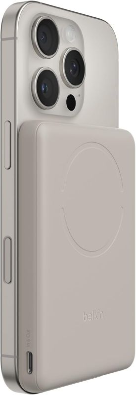 Акумулятор портативний літій-іонний Power Bank Belkin 5000мА·год, 15Вт/Qi2 7.5Вт, Slim Magnetic Ring, пісочний