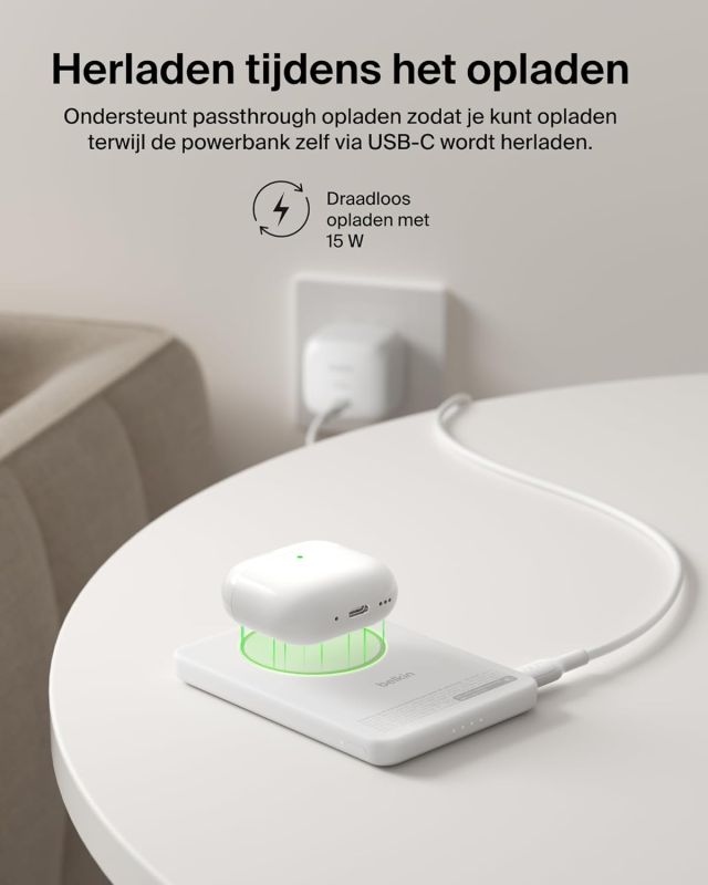 Портативное зарядное устройство Power Bank Belkin 5000мАч, Qi2 Magnetic Wireless, белый