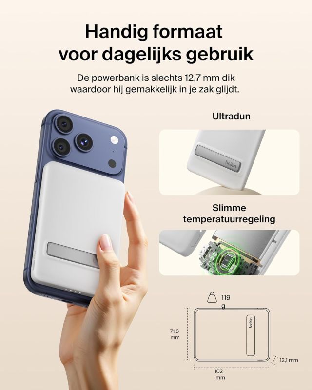 Портативное зарядное устройство Power Bank Belkin 5000мАч, Qi2 Magnetic Wireless, белый
