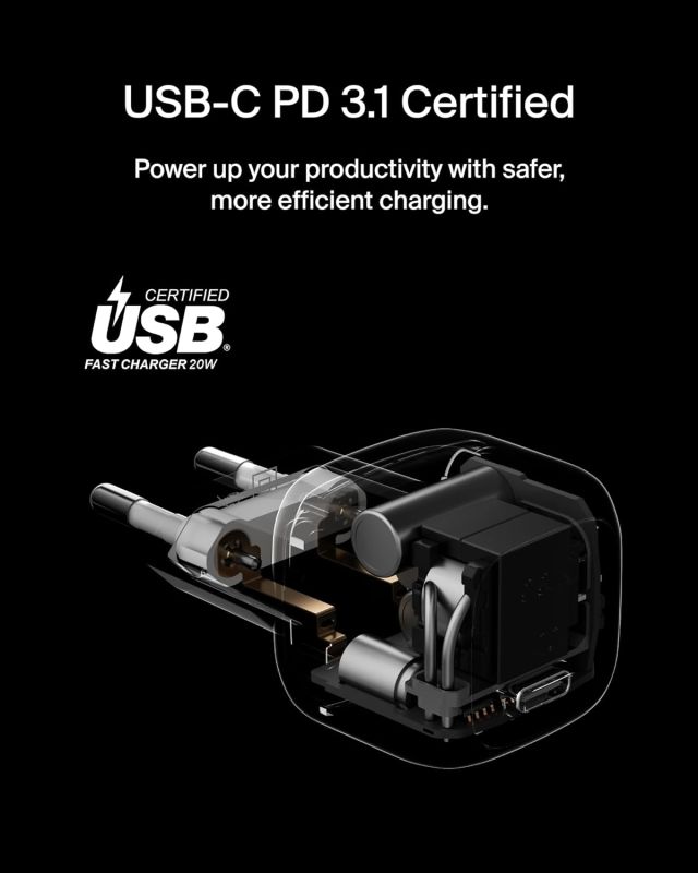 Зарядное устройство сетевое Belkin 20Вт USB-С PD PPS, кабель USB-С > USB-С, 1м, PVC, белый
