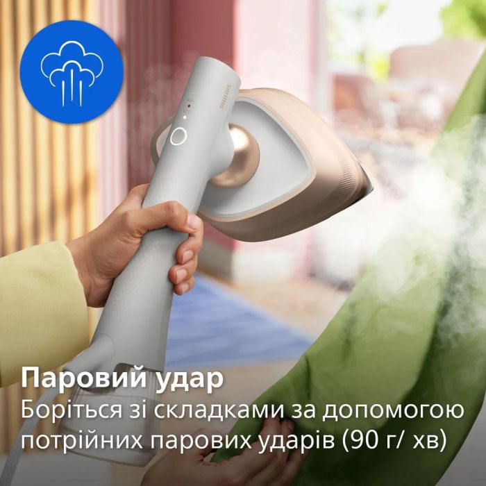 Отпариватель-утюг Philips OneTurn, 1800Вт, 200мл, паровой удар -90гр, поворот для смены функции, алюминий, белый
