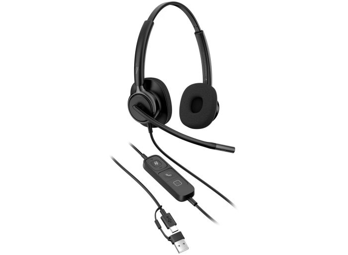 Гарнитура компьютерная стерео On-ear HP Poly Mission 425, USB-A, USB-C, Uni-mic, AI noise cancelling, Сертификаты Teams, Zoom, Google Meet, черный