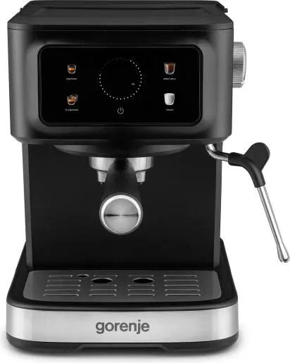 Кофеварка Gorenje рожковая 1.5л, молотый, ручной капучинатор, черный