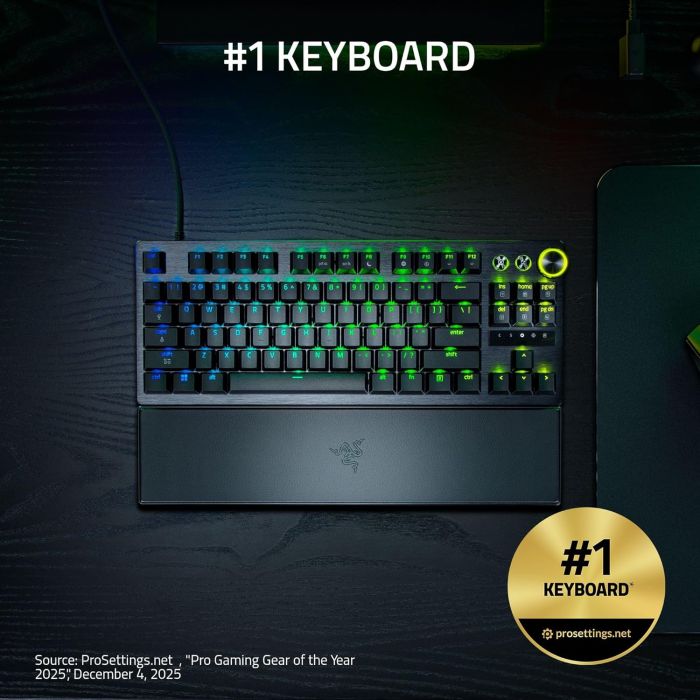 Клавиатура механическая Razer Huntsman V3 Pro TKL 8KHz, 84key, Analog Optical Switch Gen-2, USB-A, EN, RGB, чёрный