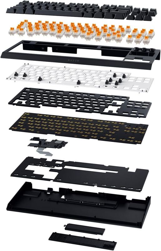 Клавиатура механическая Razer BlackWidow V4 TKL HyperSpeed, 87key, Orange Switch Gen-3, USB-A/WL/BT, EN, RGB, чёрный