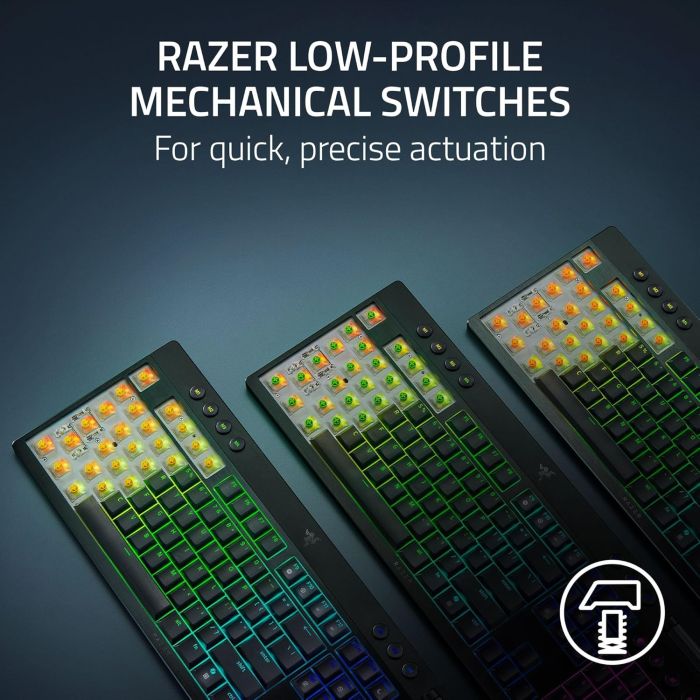 Клавиатура механическая Razer BlackWidow V4 Low-profile TKL HyperSpeed, 87key, Yellow Switch, USB-A/WL/BT, EN, RGB, чёрный