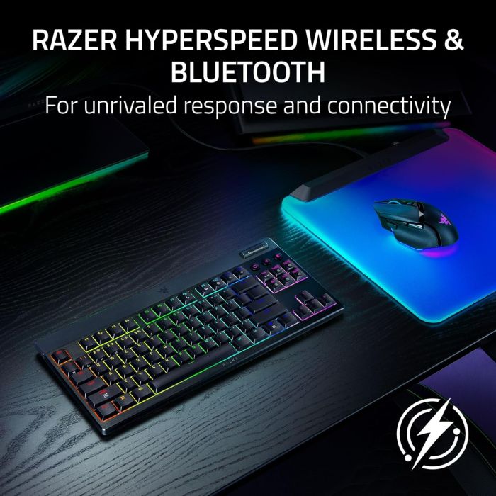 Клавиатура механическая Razer BlackWidow V4 Low-profile TKL HyperSpeed, 87key, Green Switch, USB-A/WL/BT, EN, RGB, чёрный